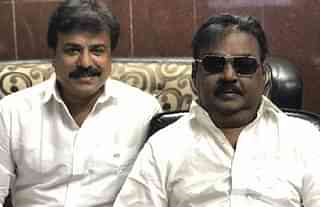 L K Sudhish, left, with his brother-in-law and DMDK chief Vijayakanth.