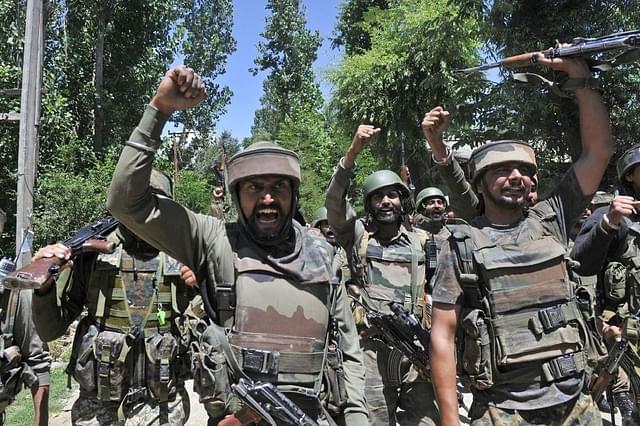Indian armed forces celebrate after a successful operation against terrorists. (Representative Image) (Waseem Andrabi/ Hindustan Times via GettyImages)