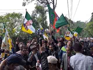 BJP and Gorkha Janmukhti Morcha members celebrating in North Bengal