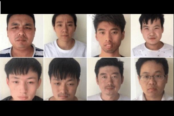 The 8 arrested Chinese nationals. (Pic by Geo TV)