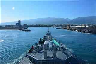 INS Mumbai entering Reunion Islands in the Indian Ocean. (Website/Indian Navy)