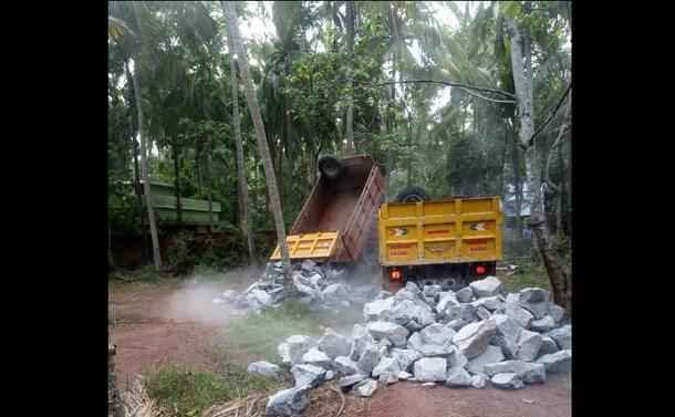 Stones being dumped by the goons as a mark of threat and intimidation. 