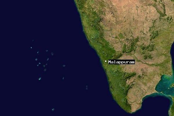 Malappuram on the Indian map (a NASA image).&nbsp;