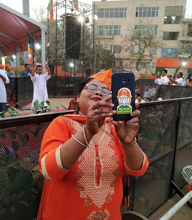 A woman at BJP’s Vasant Kunj rally.