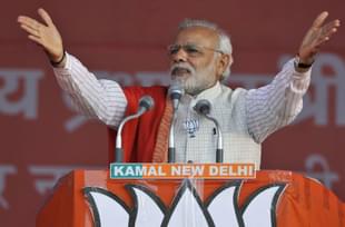 Prime Minister Narendra Modi at an election rally in New Delhi. (Vipin Kumar/Hindustan Times via GettyImages) 
