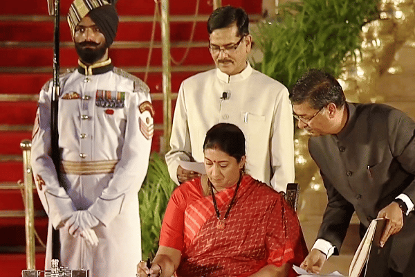Smriti Irani taking oath. 
