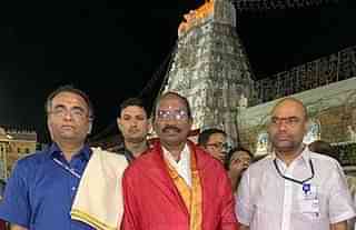 ISRO chairman K Sivan (centre) at Tirumala temple
