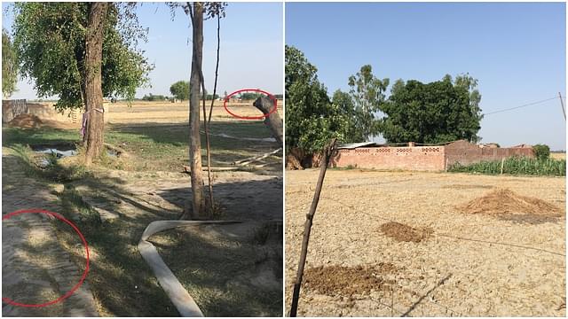 (Left) Distance between Vinay’s cot and the under-construction farm house. (Right) A closer look of the building.
