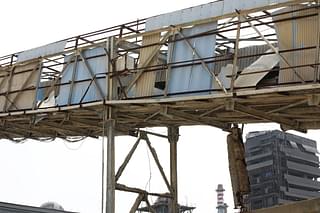 A damaged conveyor belt in Sterlite Copper plant’s premises.&nbsp;