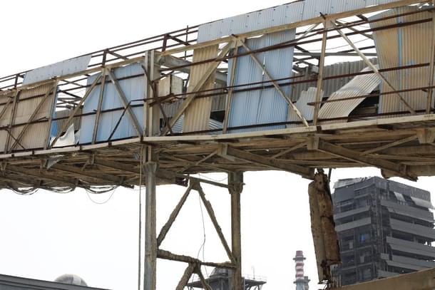 A damaged conveyor belt in Sterlite Copper plant’s premises. 