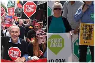 Protest against Adani’s coal mine project in Australia (left) and in favour of the project (right).