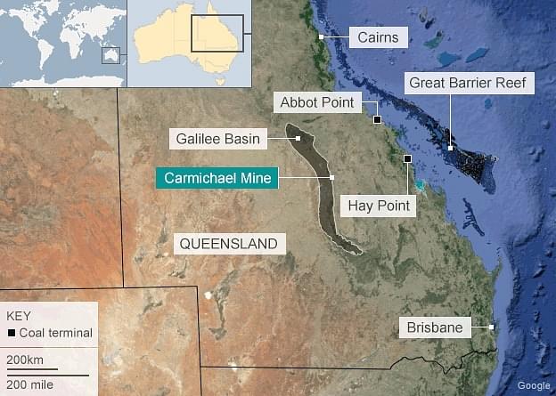 Location of the Carmichael Mine, Abbot Point, the Great Barrier Reef. &nbsp;