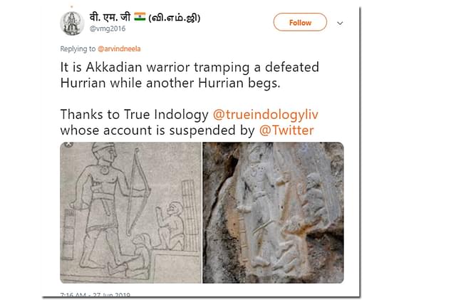 Tweet referring to what @TrueIndology had said about the Rama-Hanuman mural discovered in Iraq.