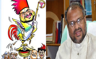 The cartoon on rape accused Franco Bishop Mulakkal(in the left) which triggered controversy. (Image courtesy:- Satya Vijayi)