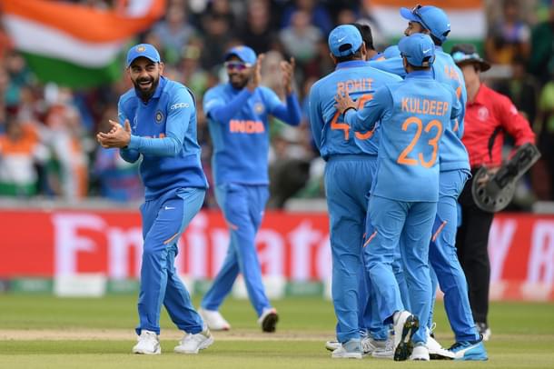 Skipper Virat Kohli and Indian team celebrating a wicket. (image via @cricketworldcup/Facebook)