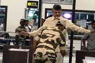 Chandrababu Naidu being frisked at the airport (@IamNaveenKapoor/Twitter)