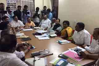 Tamil Nadu BJP core committee members with Union Minster Prakash Javadekar at the meeting. (Twitter)