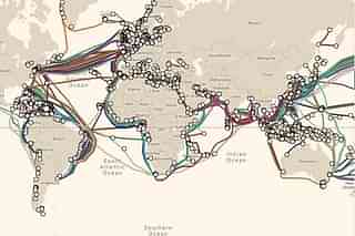 A  map of submarine fibre-optic communication/Internet cables.&nbsp;