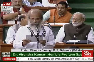 BJP MP Pratap Chandra Sarangi taking oath in Sanskrit. (Courtesy Lok Sabha TV)