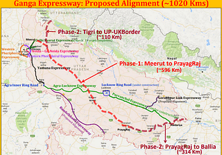 Proposed alignment of the Ganga Expressway (UPEIDA)