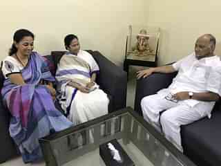 TMC chief Mamata Banerjee with NCP leaders Sharad Pawar and Supriya Sule