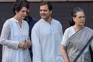 Sonia Gandhi with former Congress president Rahul Gandhi and Priyanka Vadra. (Rediff)