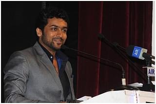 Surya addressing at the closing ceremony of the 42nd International Film Festival of India at Panaji, Goa in 2011. (Ministry of Information &amp; Broadcasting/Wikipedia)