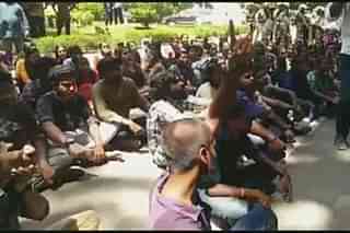 Students during the protest at University College. (@ANI/Twitter)