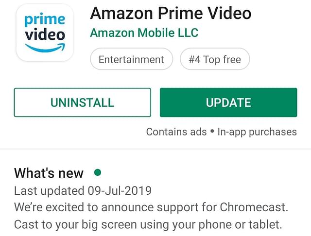 The Amazon Prime app announcement on Google Play.&nbsp;