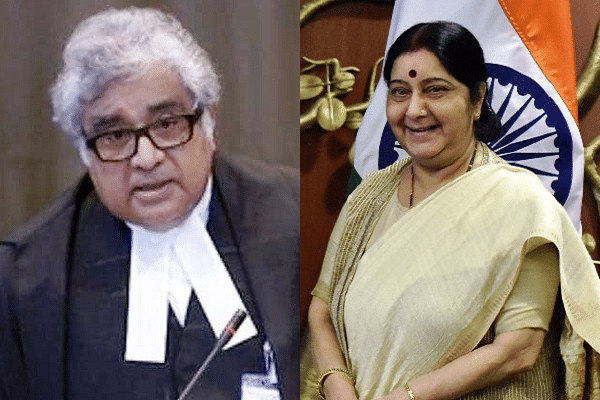India’s lawyer Harish Salve - left, Former External Affairs Minister Sushma Swaraj - Right