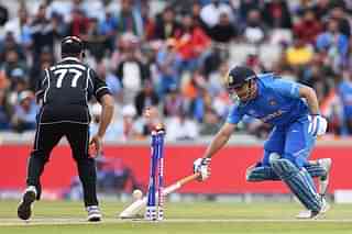 So close, yet so far. MS Dhoni races to reach back during the ICC Cricket World Cup semifinals against New Zealand. New Zealand bet India to play England in the finals, where they lost to the hosts on ‘boundaries’ after drawing the match twice. (image via @cricketworldcup/Facebook)
