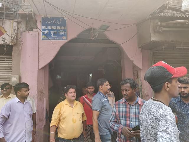 The entrance to Durga temple lane where a mob desecrated a temple and pelted stones.