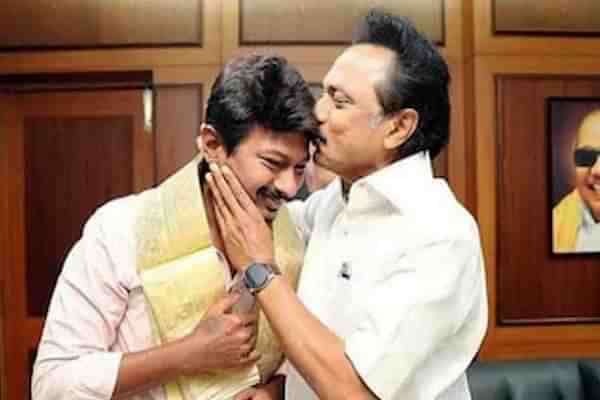 Udhayanidhi Stalin with father M K Stalin (Pic via Twitter)