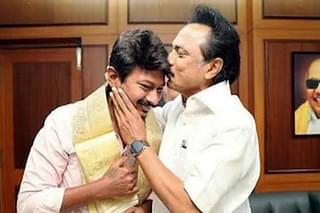 Udhayanidhi Stalin with father M K Stalin (Pic via Twitter)