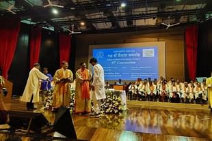 Minister of Human Resource Development Ramesh Pokhriyal awarding a degree during the 57th convocation at IIT Bombay.(image via @iitbombay/Twitter)
