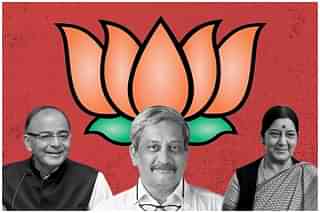 BJP leaders Arun Jaitley, Manohar Parrikar and Sushma Swaraj (left to right)