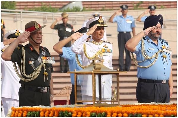 Chiefs of the Army, Navy and the Air Force. (Rajnath Singh/Twitter)
