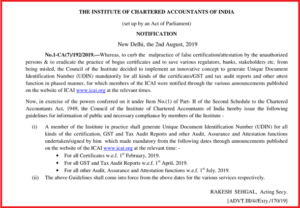 Official gazette notification by ICAI (Pic via Tax Scan)