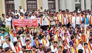 Pro-Kannada activists protest outside town hall. (Twitter)