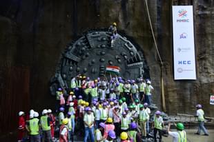 The jubilant HCC workers after finishing the boring of the 3.82km tunnel connection the CST and Mumbai Central Stations of Mumbai Metro Phase III. (Image Source:- Twitter/@MumbaiMetro3)