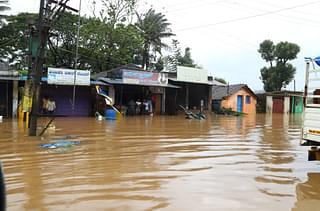 Houses and shops inundated in Sakleshpura.