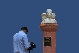 The contentious bust of Veer Savarkar along with those of Subhas Chandra Bose and Bhagat Singh.