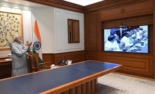 PM Narendra Modi watching the launch of Chandrayaan 2 (Image via Arun G. Pillai/Facebook)