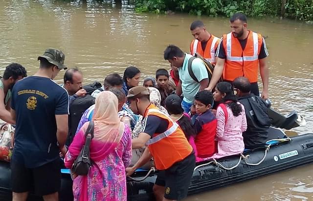 Navy rescuing stranded flood victims in Uttara Kannada