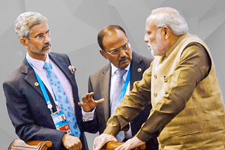 Prime Minister Narendra Modi with National Security Advisor Ajit Doval and External Affairs Minister S Jaishankar.