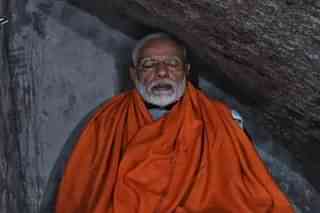 PM Modi meditating at the Rudra cave. (Pic via Twitter)