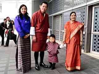 Sushma Swaraj with the Bhutanese royal family.&nbsp;