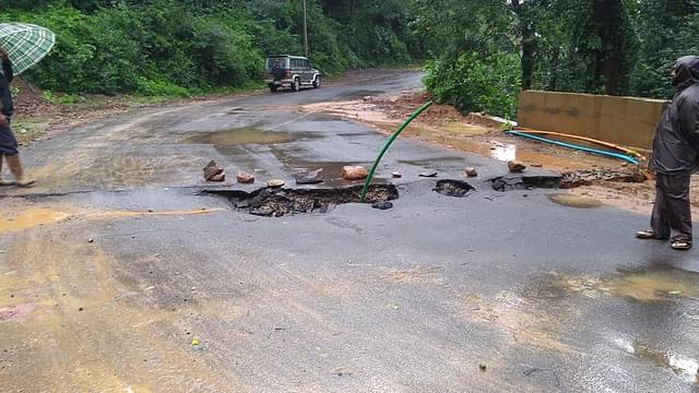 A road in Hattihole partially caved in.