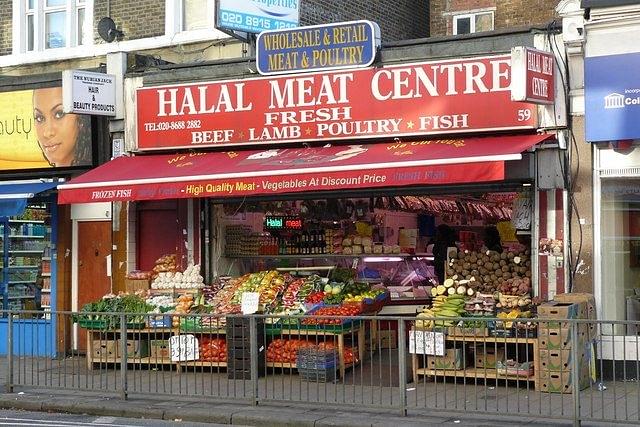 A halal meat shop. [Source: Peter Trimming/Wikimedia Commons]