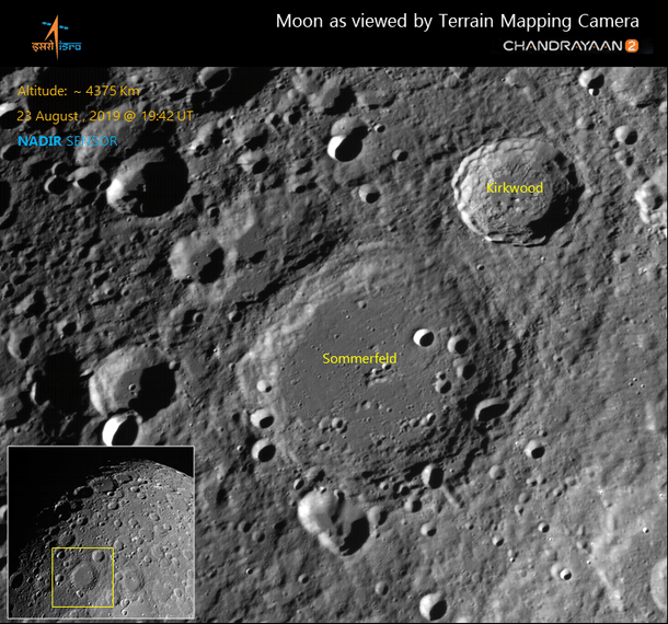 Impact craters Sommerfeld and Kirkwood. (Source: @ISRO/Twitter)